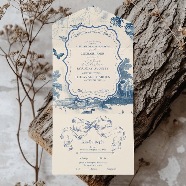 Victorian Dusty Blue Fransk Toile Bröllop (Skapare uppladdad)