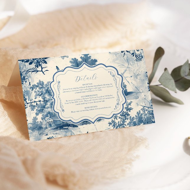 Victorian Dusty Blue Fransk Toile Bröllop Tilläggskort (Skapare uppladdad)
