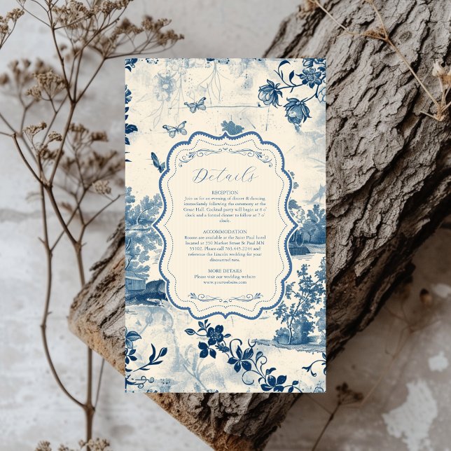 Victorian Dusty Blue Fransk Toile Bröllop Tilläggskort (Skapare uppladdad)