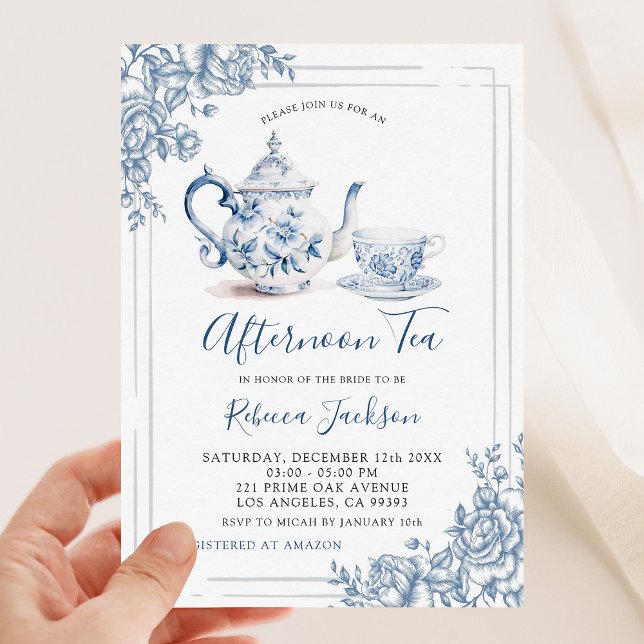 Victorian Dusty Blue Garden Tea Möhippa Inbjudningar (Skapare uppladdad)