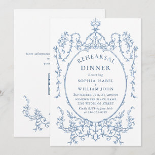 Victorian Dusty Blue Rehearsal Dinner QR-kod Inbjudningar