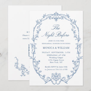 Victorian Dusty Blue Rehearsal Dinner QR-kod Inbjudningar