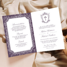 Victorian Dusty Purple Catholic QR Code Wedding Inbjudan