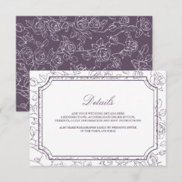 Victorian Dusty Purple Line Art Wedding Details Tilläggskort