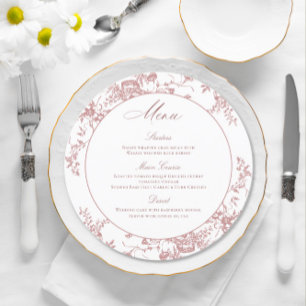 Victorian Dusty Rosa Fransk Garden Wedding Dinner Meny
