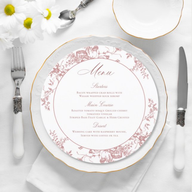 Victorian Dusty Rosa Fransk Garden Wedding Dinner Meny (Skapare uppladdad)