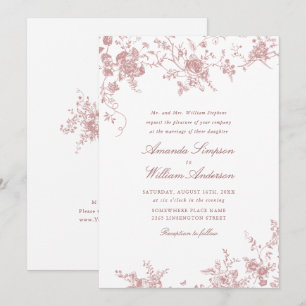 Victorian Dusty Rosa Fransk Garden Wedding Inbjudningar