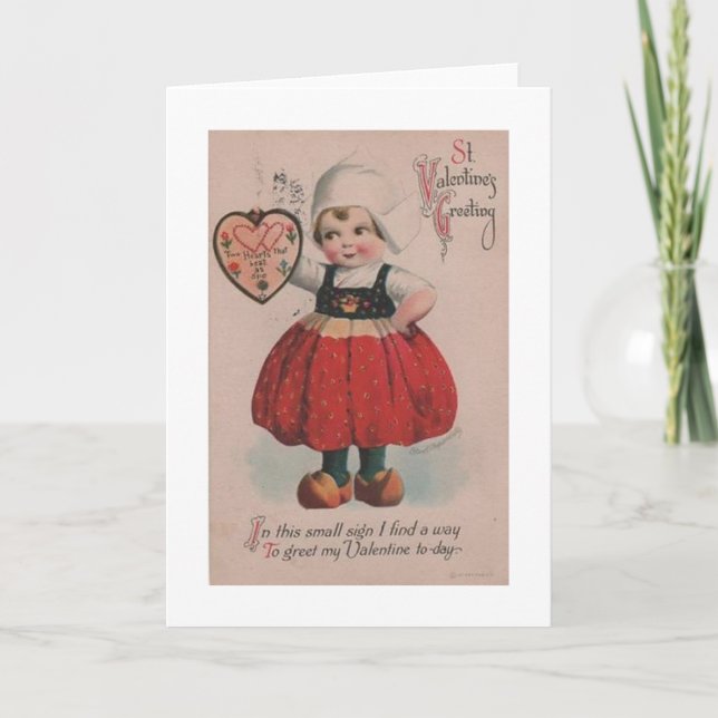 Victorian Dutch Girl Valentine Day Card Helgkort (Framsida)