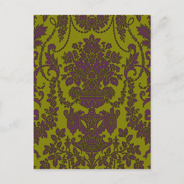 Victorian Elegance ~ Postcard Damask Gult Vykort (Framsida)