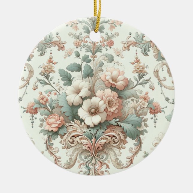 Victorian Elegance: Soft Pastel Mönster Julgransprydnad Keramik (Framsidan)