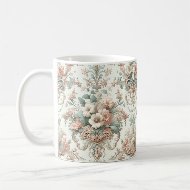 Victorian Elegance: Soft Pastel Mönster Kaffemugg (Vänster)