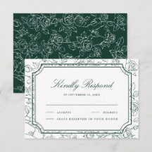 Victorian Emerald Green Floral Line Art Wedding