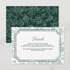 Victorian Emerald Green Line Art Wedding Details Tilläggskort