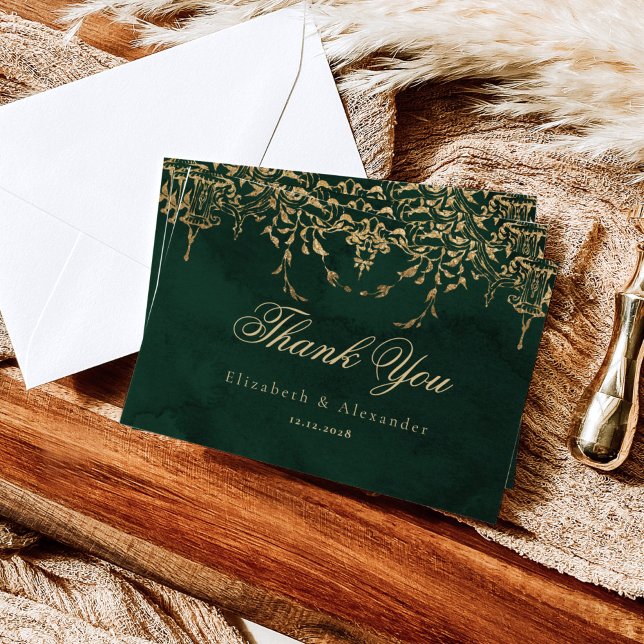 Victorian Emerald Guld Royal bröllop tack Kort (Skapare uppladdad)