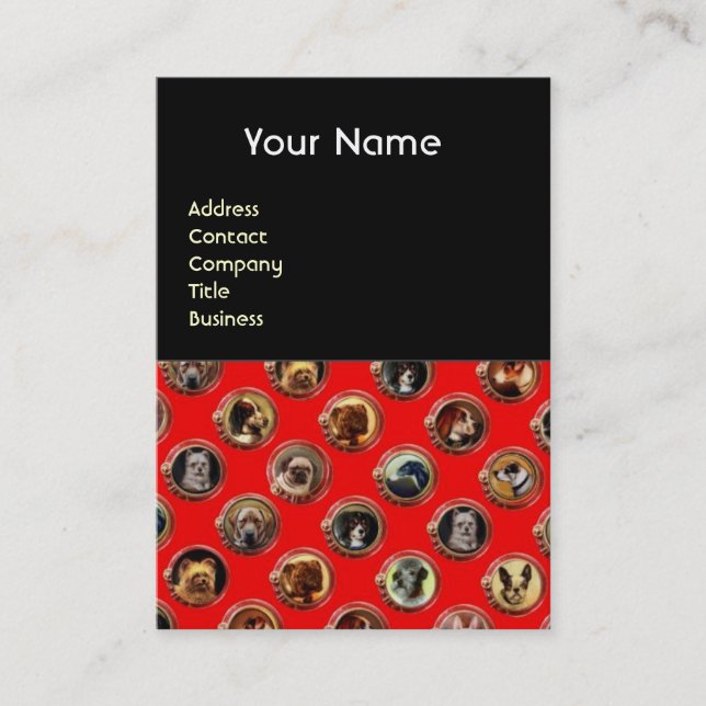 VICTORIAN ENAMELS /MINIATURE HUND PORTRÄTT,Red Visitkort (Framsida)