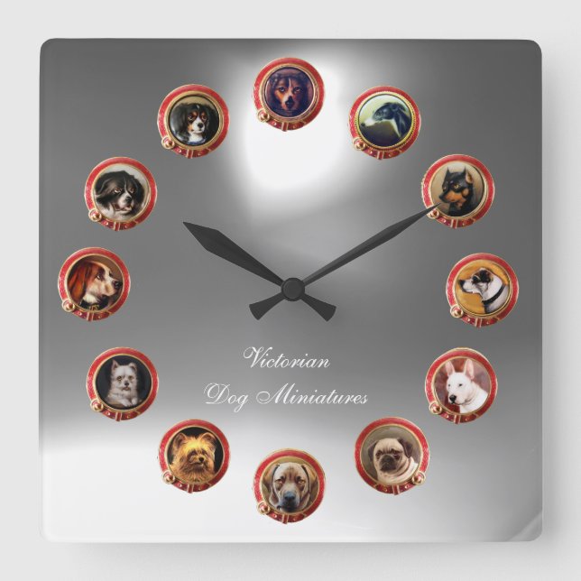 VICTORIAN ENAMELS MINIATURE HUND White Fyrkantig Klocka (Framsida)