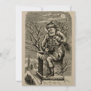 Victorian Era 1875 Jultomten med Leksak jul Julkort