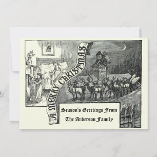Victorian Era 1887 jultomten och renjulhelgen Julkort