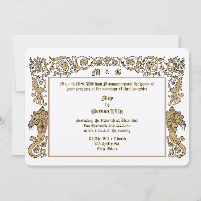 Victorian Era 1890 Cornucopias Foliage Bröllop Inbjudningar (Framsida)