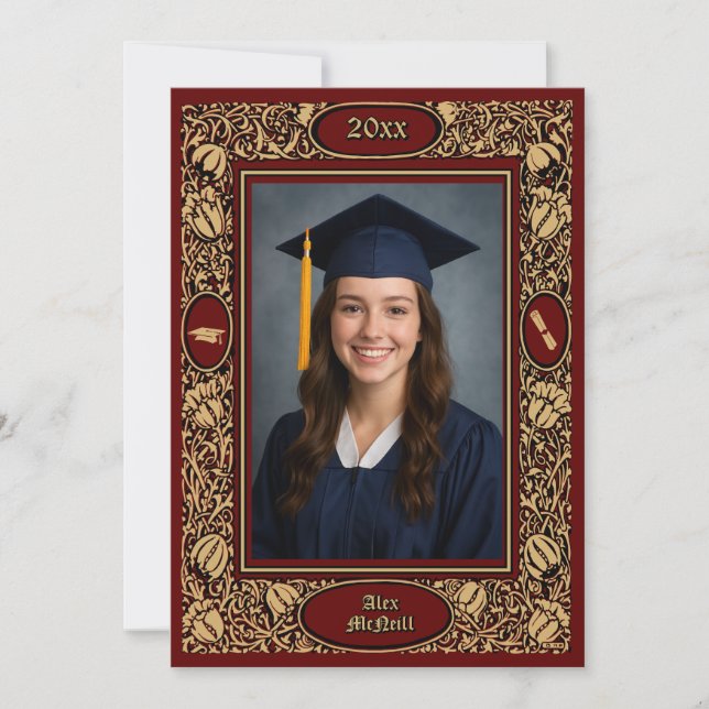 Victorian Era 1896 Art Nouveau Floral Graduation Meddelande (Framsida)