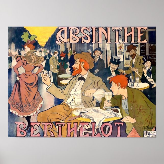 Victorian Era 1898 Art nouveau Absinthe Ad Poster (Framsidan)