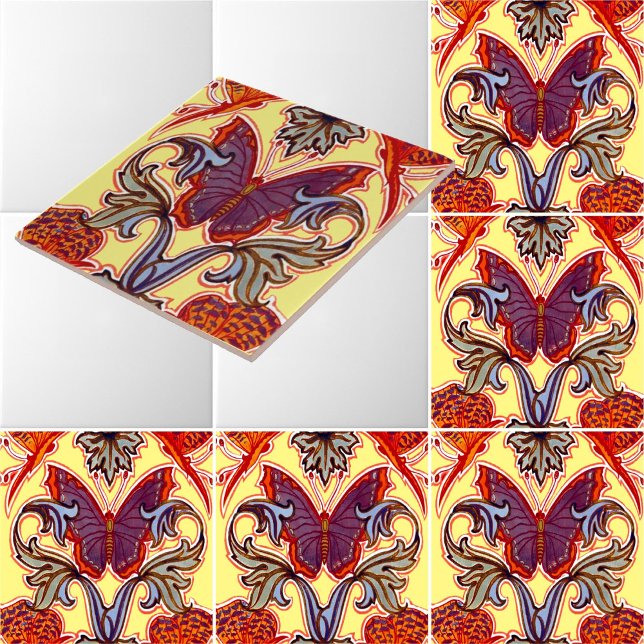 Victorian Era 1899 Art nouveau Butterfly Mönster Kakelplatta (Skapare uppladdad)