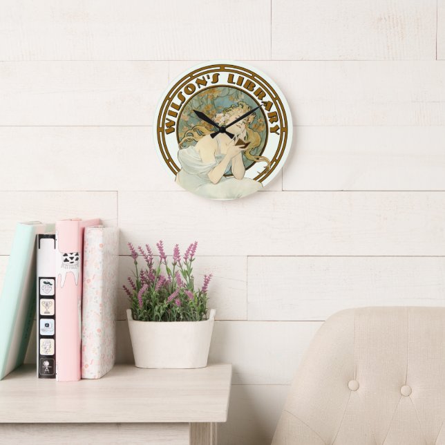 Victorian Era Art nouveau av Mucha Bibliotek Stor Klocka (Läsesal)