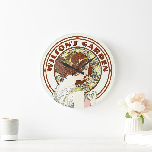 Victorian Era Art nouveau av Mucha Garden Stor Klocka (Hem)