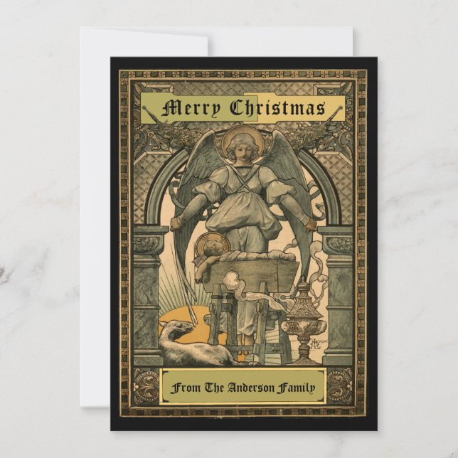 Victorian Era Art Nouveau Christmas Nativity 1889 Julkort (Framsida)