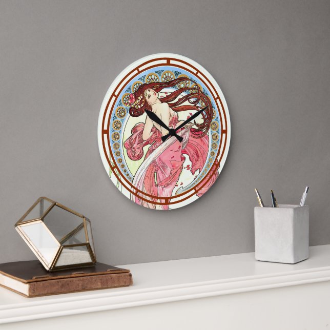 Victorian Era Art nouveau Dancer av Alfons Mucha Stor Klocka (Kontor)