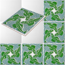 Victorian Era Art nouveau Four Fish Mönster