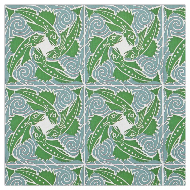 Victorian Era Art nouveau Four Fish Mönster Tyg (Provkarta)