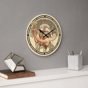 Victorian Era Art nouveau Fransk Champagne Ad Stor Klocka