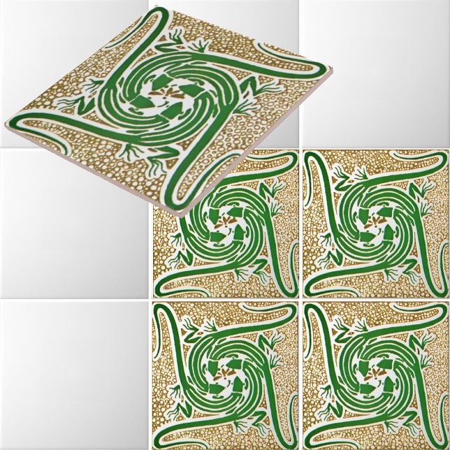 Victorian Era Art nouveau Fyra Lizards Mönster Kakelplatta (Skapare uppladdad)