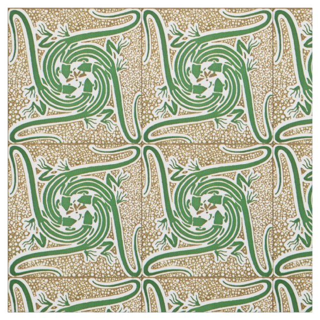 Victorian Era Art nouveau Fyra Lizards Mönster Tyg (Provkarta)
