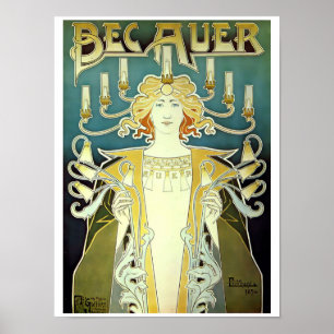 Victorian Era Art nouveau Gas Lighting Ad Poster