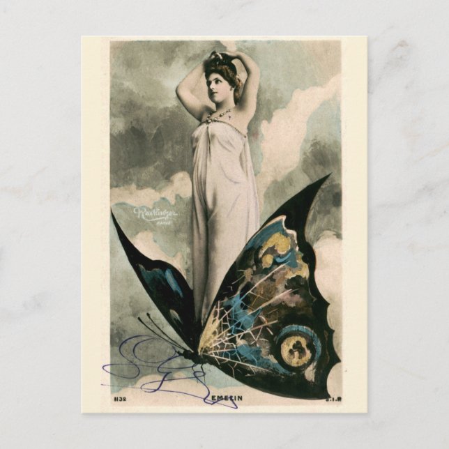 Victorian Era Art nouveau Girl på Butterfly Vykort (Framsida)