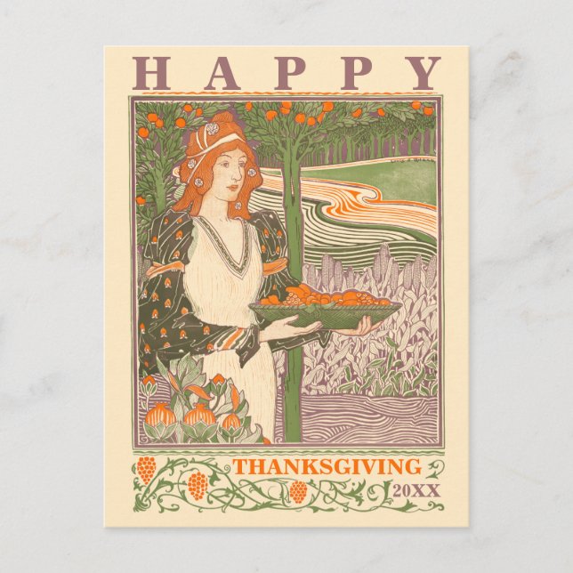 Victorian Era Art nouveau Thanksgiving Helg Vykort (Framsida)