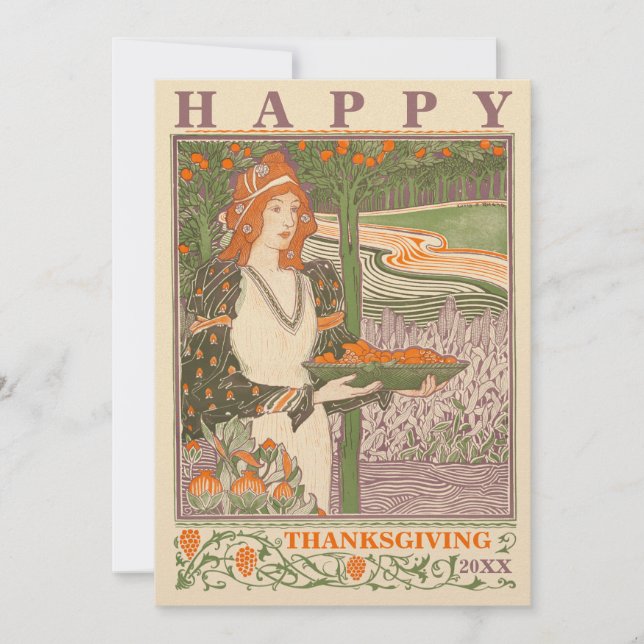Victorian Era Art nouveau Thanksgiving Julkort (Framsida)