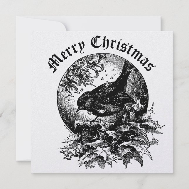 Victorian Era Bird, Holly och Mistletoe-jul Julkort (Framsida)