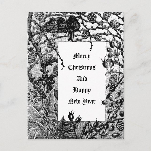 Victorian Era Birds & Winter Berries i Snö Helg Vykort (Framsida)