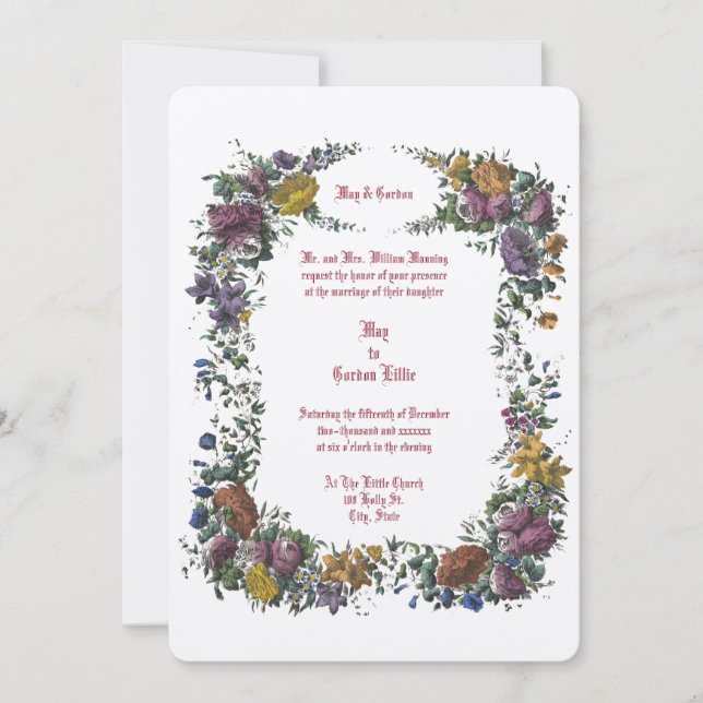 Victorian Era Blommigt Cartouche Inbjudningar (Framsida)