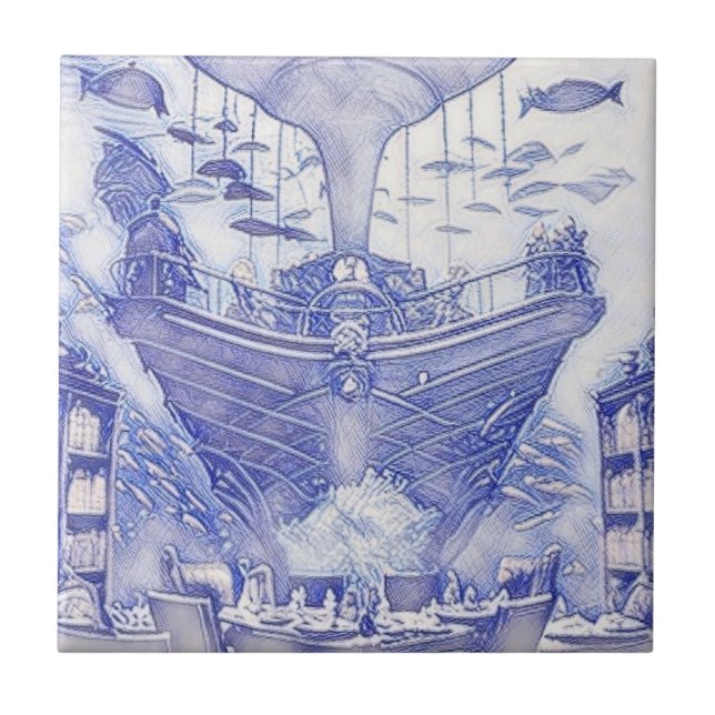 Victorian Era Fantasy Sea Tiles Blue and White 19 Kakelplatta (Framsidan)