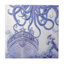 Victorian Era Fantasy Sea Tiles Blue and White 26A