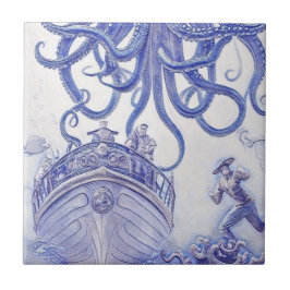 Victorian Era Fantasy Sea Tiles Blue and White 26A Kakelplatta