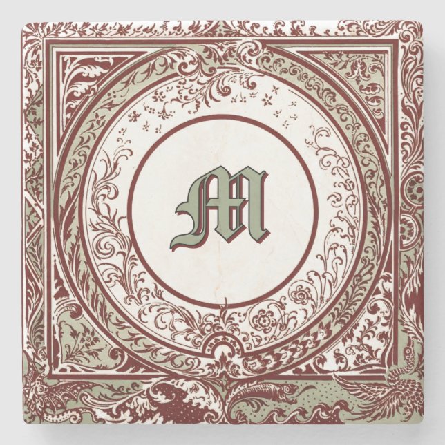 Victorian Era Foliage Gräns Monogram Stenunderlägg (Framsidan)