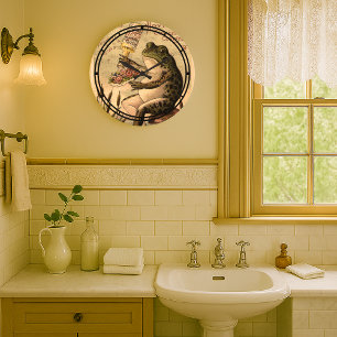 Victorian Era Frog på Toadstool Ad Stor Klocka
