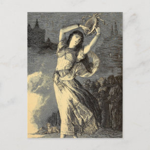 Victorian Era Gypsy Tambourine Girl Vykort