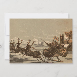 Victorian Era Jultomten & Reindeer Jul Julkort