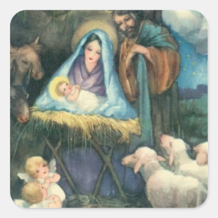 Victorian Era Nativitets-etikett Fyrkantigt Klistermärke